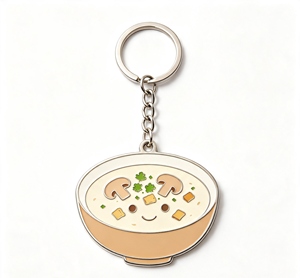 Porte-clés en métal émaillé en forme de bol de soupe aux champignons, thème alimentaire, breloque de sac, cadeau souvenir - Product Image 4