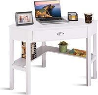 Bureau d'ordinateur d'angle triangulaire en bois avec tiroir et étagères de rangement