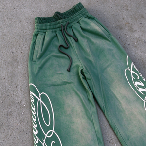 Pantalon de survêtement baggy personnalisé 100 % coton épais, délavé à l'acide, effet vieilli, double taille, coupe empilée - Product Image 5