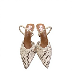 ZA Primavera Verano Nuevas Sandalias de Malla para Mujer Beige Claro con Tacón Hueco, Punta Puntiaguda, Corte Bajo y Tacones de Aguja Súper Altos con Punta Cubierta - Product Image 1