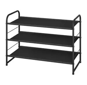 Maatwerk Verstelbare Stof Metalen Plank Opberg Organizer Zwart 3-Tier Stapelbaar Schoenenrek