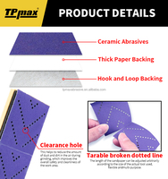 Rouleau de ponçage rond en céramique violette 70mmx12m, papier abrasif multi-trous auto-agrippant pour l'extraction de poussière dans le secteur automobile et la finition marine