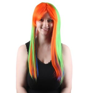 Orange vert <span class=keywords><strong>bleu</strong></span> couleur idée <span class=keywords><strong>cheveux</strong></span> avec frange <span class=keywords><strong>Goku</strong></span> arc-en-ciel surbrillance couleur perruque Cosplay pour fête Offre Spéciale en gros - Product Image 1