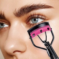 Recourbe-cils portable noir et rose avec coussinets doux et peigne, outils pour extensions de cils, pour des cils rehaussés, prise en main confortable