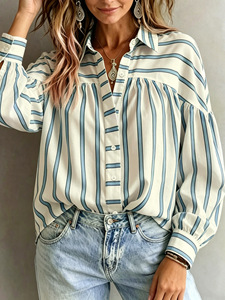 Nueva Blusa de Mujer Otoño 2026 con Cuello Solapa a Rayas, Manga Larga, Ajuste Holgado, Estiliza, Casual Diaria, con Botones - Product Image 4