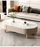 Table basse en dalle de pierre avec structure en bois massif, style nordique, pour salon, petit appartement, design ovale, minimaliste, sur pied