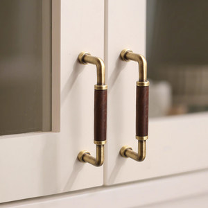 Solid Wood &amp; Antique Brass Spliced U-Shape Pull Handles for Cabinet <strong>Doors</strong> Wardrobe <strong>Doors</strong> Dressers Chests &amp; Wine Cabinets - Product Image 2