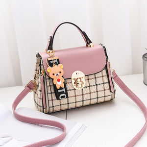 Girl Shoulder Bags Luxury PU Leather Handbags Lattice Pattern With Bear Crossbody Bags Fashion Large Capacity <b>Tote</b> - Product Image 6