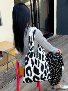 Borsa da donna Vintage con motivo leopardato in maglia all'uncinetto con Design a colori a contrasto di grande capacità per Shopping Bag nuovo autunno inverno - Product Image 4