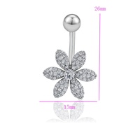 Vente en gros Acier chirurgical 316L Fleur pavée de zircones Boucles d'oreilles en acier inoxydable Piercing Nombril Bijoux de ventre Anneau de nombril