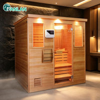 Ruang Sauna Tradisional Fanlan untuk 3 Orang, Kabin Kayu Solid dengan Pintu Kaca Tempered untuk Spa Dalam Ruangan