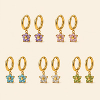 Boucles d'oreilles de luxe estivales haut de gamme multicolores incrustées de pierres florales avec crochets en acier inoxydable et anneaux colorés