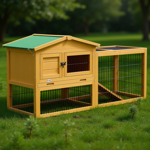 Cage à lapins 59 pouces en bois jaune, extérieur, ouverture facile du dessus, logement pour petits animaux - Product Image 2