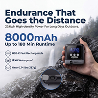 Douche de camping portable RoosCamp C2, électrique, rechargeable par USB, 8000 mAh, étanche, en acier inoxydable, multifonction, intelligente