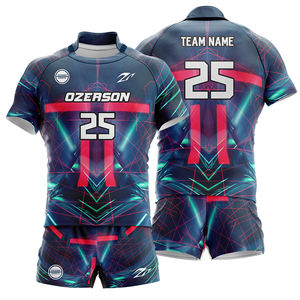 制造商低价定制标志男装超大橄榄球衬衫批发升华复古条纹高品质橄榄球运动衫套装 - Product Image 6