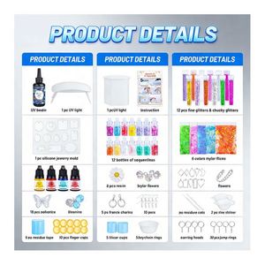 TOYSRUNNER DIY Pendant Jewelry Kit Hard Crystal Clear UV Resin LED <b>Lamp</b> Silicone Molds <b>Glitter</b> Foil Flowers Accessories Gift Set - Product Image 3