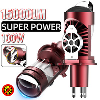 Lentille de projecteur LED à faisceau haut et bas 100W 12V Ampoules de voiture Plug and Play H4 Mini lentille LED Ampoule de phare pour voitures