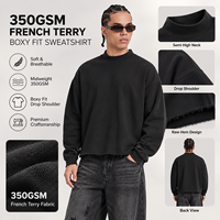 Sweat-shirt en molleton bouclette épais 350 GSM, coupe ample, col montant, ourlet brut, pull court et large pour homme, style streetwear rétro, vente en gros OEM