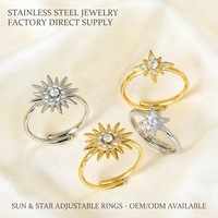 Ensemble de bagues ajustables plaquées or/argent 18 carats, motif soleil et étoile, bagues de phalange empilables avec zircone, bijoux célestes