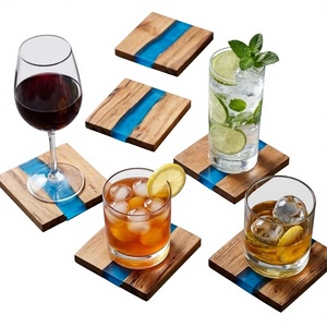 Sous-verres carrés de luxe en bois et résine, faits à la main, écologiques, antidérapants, 4x4 pouces, 10 mm d'épaisseur, très demandés - Product Image 1