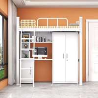 Lit mezzanine en métal avec bureau et armoire, lit superposé pour dortoir étudiant avec armoire de rangement et échelle