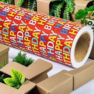 Happy Birthday Gift <b>Wrap</b> <b>Paper</b> <b>Roll</b> Red Colorful Design Art <b>Paper</b> Coated Double Side Recyclable 100GSM Offset Printing - Product Image 2