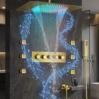 Ensemble de douche thermostatique mural en laiton, design moderne et minimaliste, avec mitigeur à poignée unique et pommeau de douche pluie à deux fonctions avec fonction pause