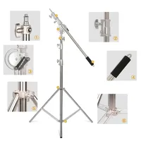 Caméra vidéo portable professionnelle, trépied à bras croisé en acier inoxydable à 3 pieds avec une longueur extensible de 2100 mm