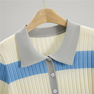 Women's Striped Polo Knit <b>Dress</b> <b>Short</b> Sleeve Slim Fit Casual <b>Summer</b> Wear - Product Image 3