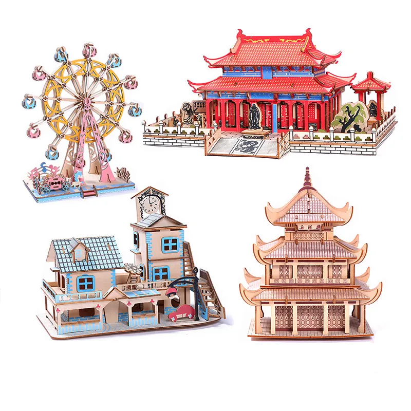 Wholesale Custom Diy Model Building Kits World Famous Architecture 3d Wooden Puzzle For Children Adults