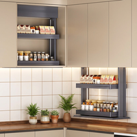 Armário de Cozinha Motorizado de Alumínio com Elevação Vertical, Cestos de Armazenamento Duplos para Economia de Espaço, Controle por Toque, Armário Superior de Parede