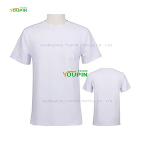Camiseta de malha de poliéster, camisa branca de bolso para subolso, de algodão, para impressão personalizada, boa qualidade
