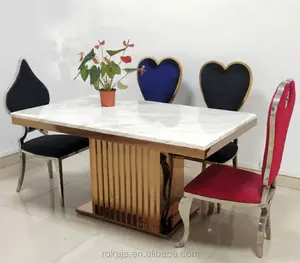Basit zarif paslanmaz çelik yemek masası mutfak mobilyası yemek masası setleri 6 kişilik mermer yemek masası seti