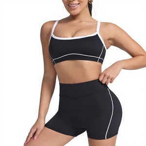 Nuevo sujetador deportivo para mujer de ajuste ceñido y alto soporte, con tirantes cruzados y bloques de color, y shorts de yoga con efecto levanta glúteos, para venta transfronteriza. - Product Image 1