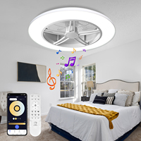 Ventilateur de plafond discret avec lumière, ventilateur de plafond sans pales à montage encastré avec haut-parleur Bluetooth, 6 vitesses, lumières LED à intensité variable, noir