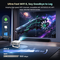 Projecteur vidéo intelligent 400 ANSI Lumens, 1080P, prise en charge WiFi6, 4K, 8K, portable, Android TV, lecteur multimédia de streaming pour la maison intelligente