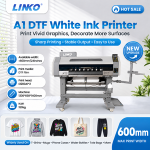 Stampante DTF LINKO <span class=keywords><strong>A1</strong></span> con Doppia Testina I3200, Prezzo all'Ingrosso, Macchina per Stampa Digitale su Pellicola DTF da 60cm per Adesivi e Tessuti - Product Image 1
