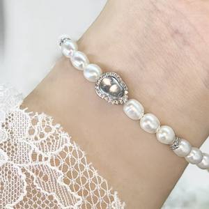 Pulsera de Cadena de Plata 925 con Perla de Calabaza de Jade y Perla de Agua Dulce de 5-6 mm, Cola Ajustable, Joyería Casi Impecable - Product Image 4