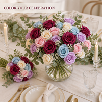 Grand bouquet de 7 roses artificielles semi-manuelles en PE/Polyester, couleur rouge Phénix, pour décoration intérieure, salon, auditorium, en pot
