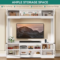 Soporte de TV Estilo Rústico para Televisor de 65 Pulgadas, Centro de Entretenimiento con Tomas de Corriente, Gabinetes de Almacenamiento y Estante Ajustable