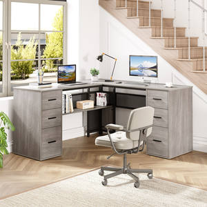 Scrivania personalizzata a forma di L con cassetti moderna angolo in metallo legno a forma di L scrivania del <span class=keywords><strong>Computer</strong></span> con schedario per l'home Office camera da letto - Product Image 2