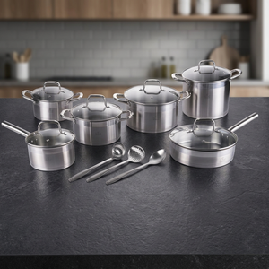 Set di Pentole in Acciaio Inox 18/0 da 15 Pezzi, per Induzione, con Coperchi in Vetro, Antiruggine, Adatto al Forno e Lavabile in Lavastoviglie - Product Image 2