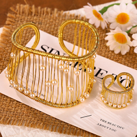 Ensemble de bagues et bracelets ouverts en cristal faits à la main avec fil enroulé, parure de bijoux superposés bohèmes pour femme, idéal pour les fêtes et la vente en gros