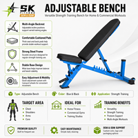 Banc de musculation réglable SK Commercial, multi-angles, inclinable, déclinable, plat, pour la musculation en salle de sport