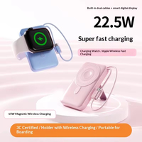 Batterie externe magnétique sans fil à charge rapide double câble intégré grande capacité 10000/20000 mAh avec écran LED portable et support Type-C