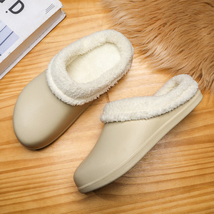 Pantuflas de Invierno para Hombre y Mujer, Forradas de Felpa, Gruesas, Cálidas, Antideslizantes, con Suela de EVA, para Uso en Interiores y Exteriores, Color Negro y Caqui Sólido - Product Image 4