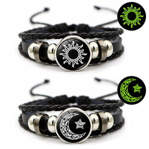 Pulsera Retro de Sol y Luna en Cuero PU Luminoso para Parejas, Brazalete Tejido con Cuerda de Cuero de Vaca para Enamorados - Product Image 4