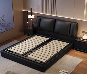 <span class=keywords><strong>Lit</strong></span> double moderne italien de luxe en cuir noir pour chambre principale, très grand (1,8 mètre), avec rangement, confortable, taille Queen/King - Product Image 3