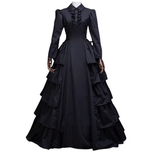 Vestido Victoriano de Animación de Vanguardia, Negro, Manga Larga, Disfraz de Reina Gótica, Vestido de Fiesta de Halloween para Mujer Adulta - Product Image 1