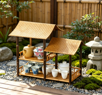 Support de rangement et de présentation pour service à thé suspendu, style chinois, écologique, en bambou violet, double niveau, pour table à thé